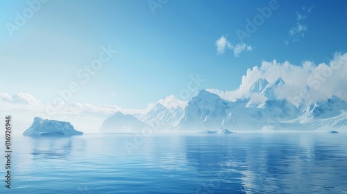 Pristine polar landscape with clear skies - Serene and pristine icy polar landscape under clear skies reflected in calm blue waters © Tida