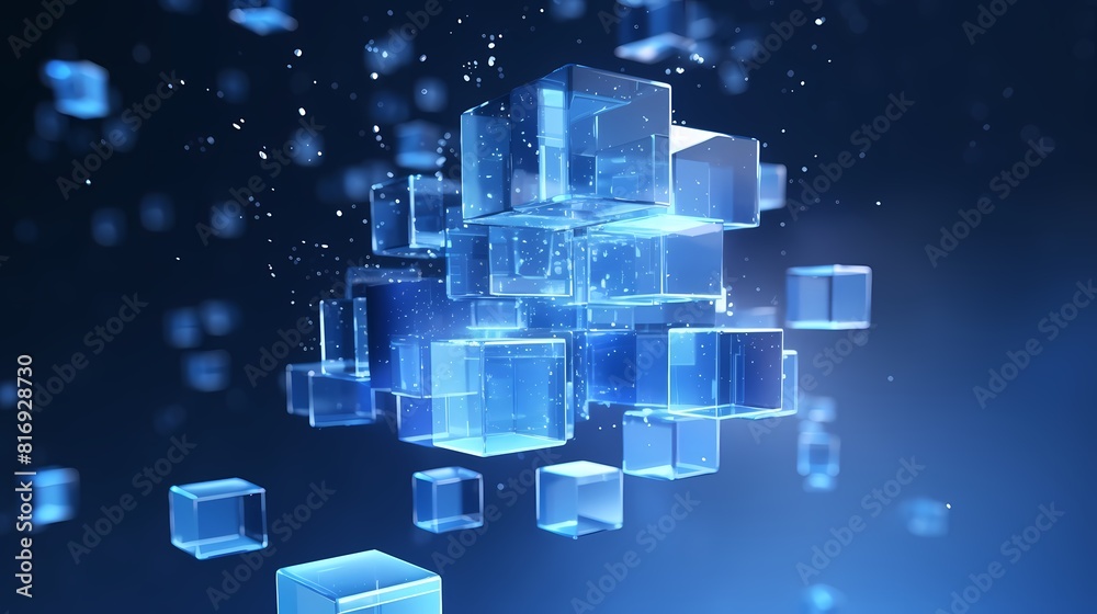 Digital technology blue and white cube poster background Digital technology blue and white cube poster background