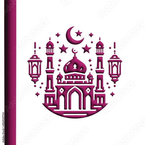 Deep Magenta Eid Ul Adha Arabic silhouette Vector Illustration