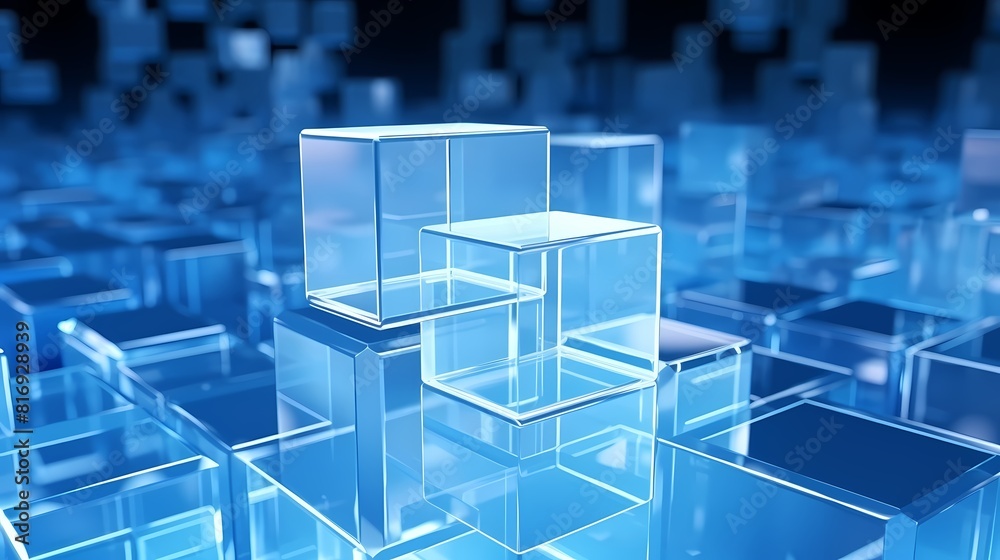 Digital technology blue and white cube poster background Digital technology blue and white cube poster background