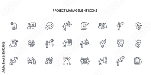 Project Management icon set.vector.Editable stroke.linear style sign for use web design,logo.Symbol illustration.