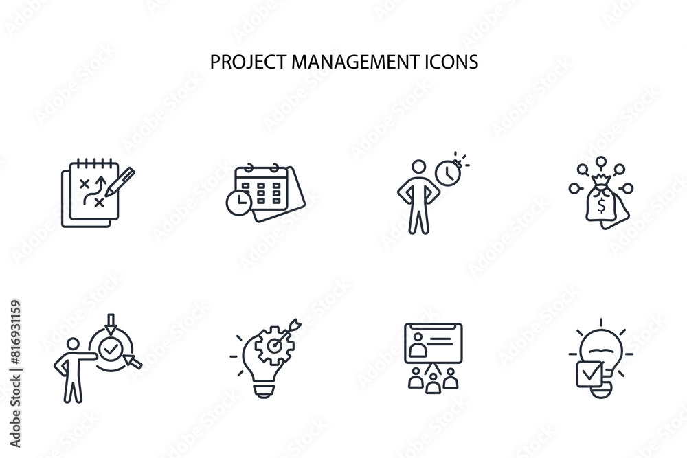 Project Management icon set.vector.Editable stroke.linear style sign for use web design,logo.Symbol illustration. Project Management icon set.vector.Editable stroke.linear style sign for use web design,logo.Symbol illustration.