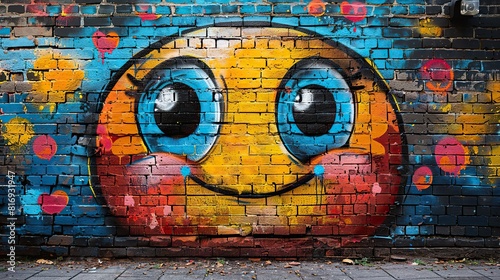 brick wall with a piece of street art that has become a beloved landmark or a cherished part of the community, holding a special place in the hearts of the residents.illustration image