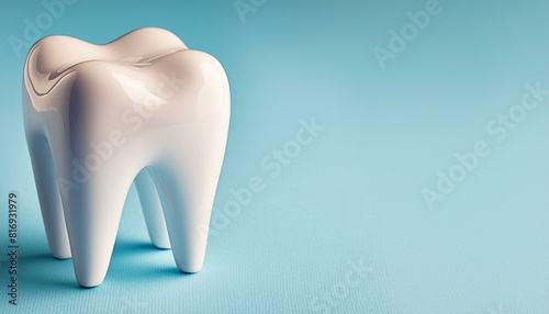 tooth and dental floss  person with tooth brush healthy white 3d tooth on a blue background with copy space  dental clinic concept