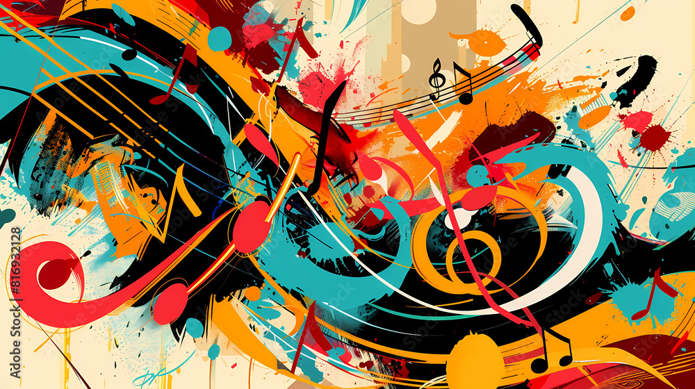 Fototapeta premium Abstract Classical music hand drawn doodle banner cartoon vector image