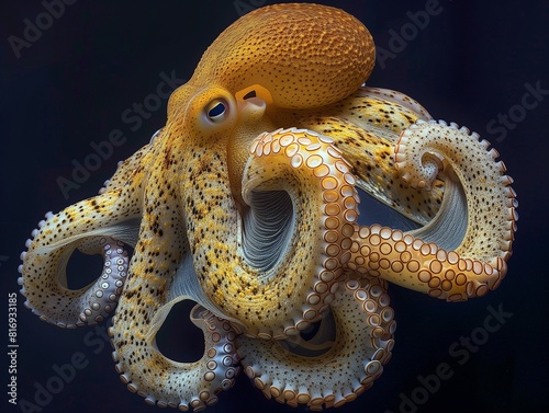 A vibrant octopus with detailed textures and colors, showcasing its tentacles and unique patterns © Digital Dreamscape