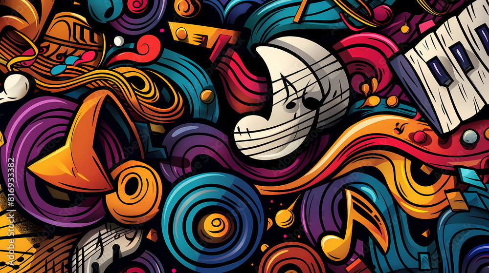 Obraz premium Abstract Classical music hand drawn doodle banner cartoon vector image