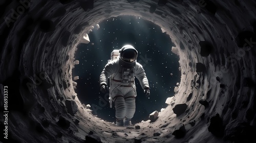 Digital technology floating space astronaut scene poster background © jinzhen