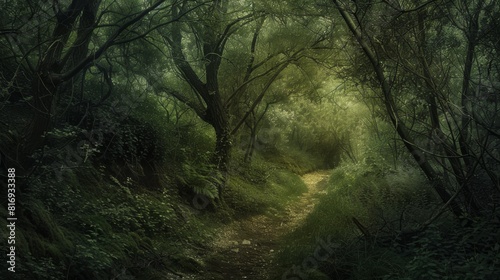 Mysterious Path Through a Foggy Forest