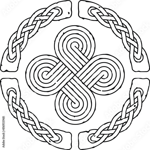 Grunge Viking Braid Pattern Ring and Circular Celtic Knot