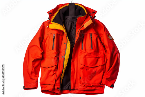 red firefighter jacket isolated on white. generative AI