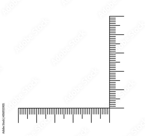 Corner ruler vector. Size indicators set isolated on background. Unit distances. Concept graphic element. Measuring scales.