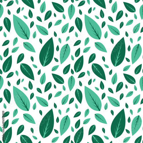 Spring Leaf Seamless Background Pattern. Green leaves seamless vector pattern, endless wallpaper or textile swatch with tree floral, green spring life theme