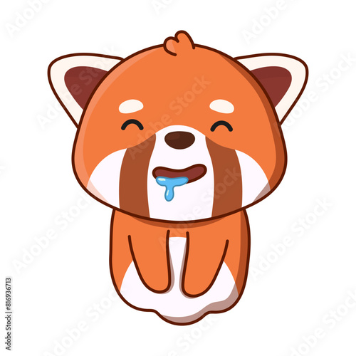 Red panda with drooling. Vector illustration. Illustration isolated on white background. Great for icon, stickers, card, children's book