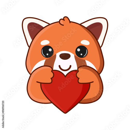Red panda with heart. Vector illustration. Illustration isolated on white background.  Great for icon, stickers, card, children's book