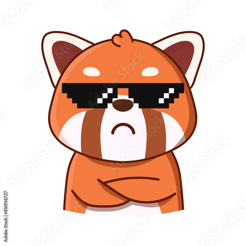 Red panda with cool glasses. Vector illustration. Illustration isolated on white background. Great for icon, stickers, card, children's book
