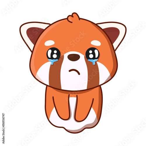 Red panda crying.  Vector illustration. Illustration isolated on white background. Great for icon, stickers, card, children's book