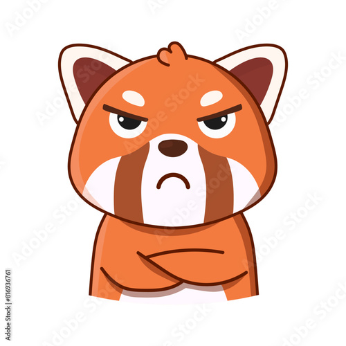 Red panda is angry. Vector illustration. Illustration isolated on white background.  Great for icon, stickers, card, children's book