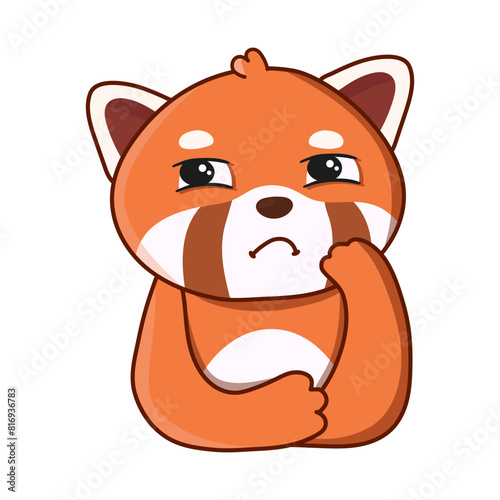 Pensive red panda. Vector illustration. Illustration isolated on white background.  Great for icon, stickers, card, children's book