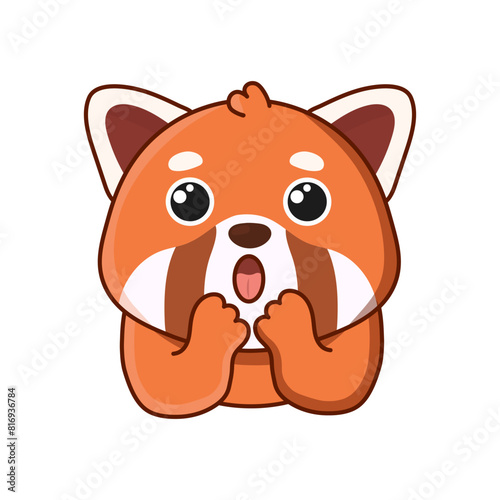 Red panda is surprised. Vector illustration. Illustration isolated on white background.  Great for icon, stickers, card, children's book