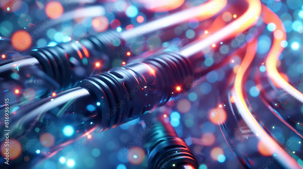 A close-up of glowing fiber optic cables with vibrant lights and bokeh effects, symbolizing high-speed data transfer and advanced technology. A close-up of glowing fiber optic cables with vibrant lights and bokeh effects, symbolizing high-speed data transfer and advanced technology.