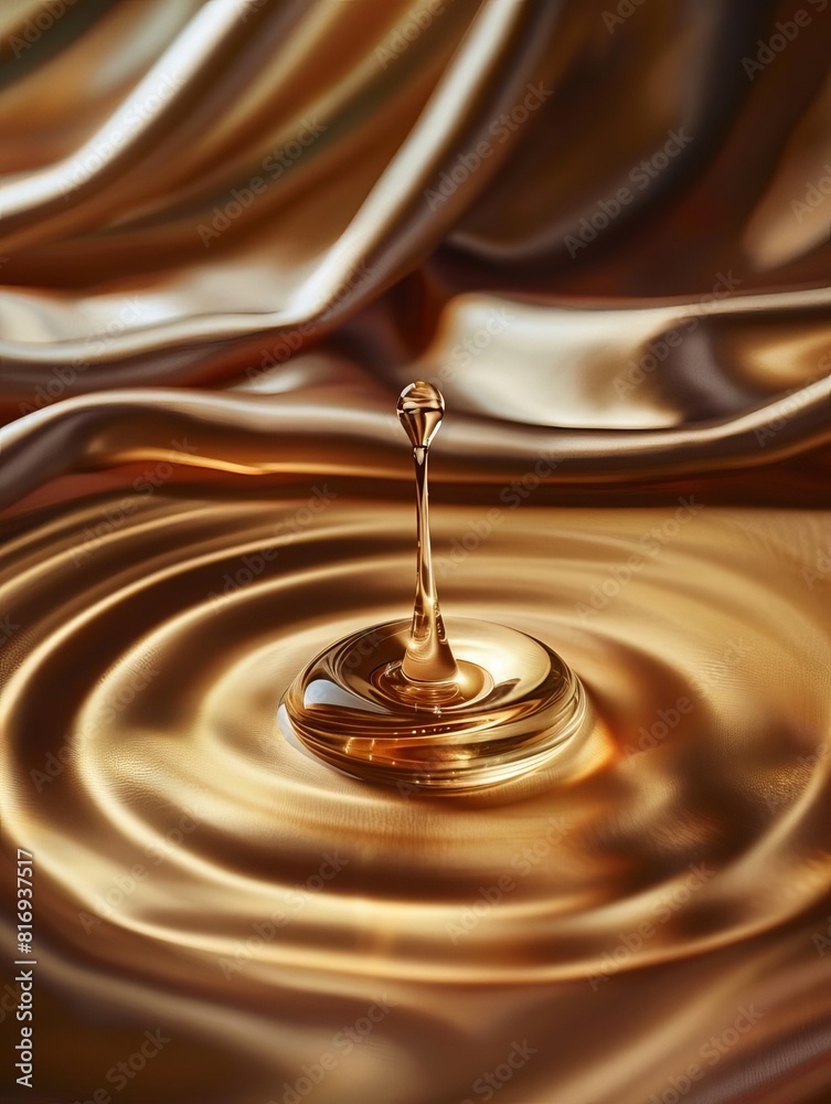 Droplet of essential oil falling onto a luxurious silk surface, creating subtle ripples. Droplet of essential oil falling onto a luxurious silk surface, creating subtle ripples.