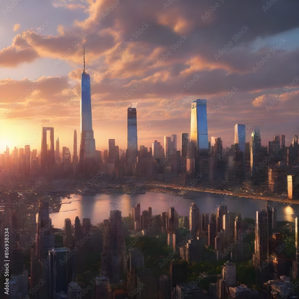 Fototapeta premium futuristic sunset New York City skyline