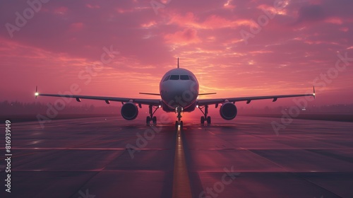 Morning Majesty: Big Passenger Aircraft on Runway at Sunrise