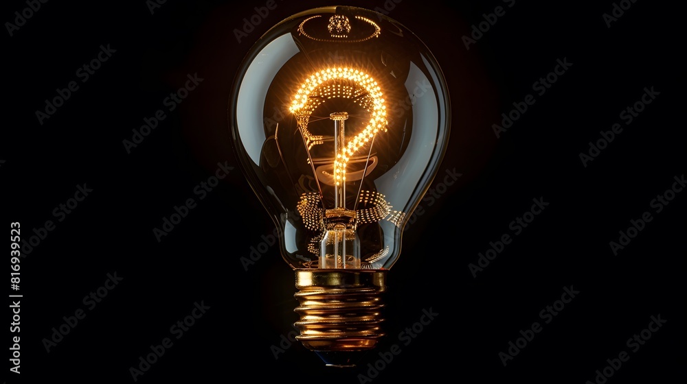 A light bulb with the shape of a question mark glowing and shining brightly against a black background. warm golden glow.
A light bulb with the shape of a question mark glowing and shining brightly against a black background. warm golden glow.