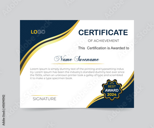Template for Certificate of Appreciation, Recognition Certificate, and Awards Graduation. 