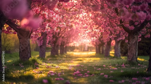 Pink flowers in warm spring light for romantic or floral designs