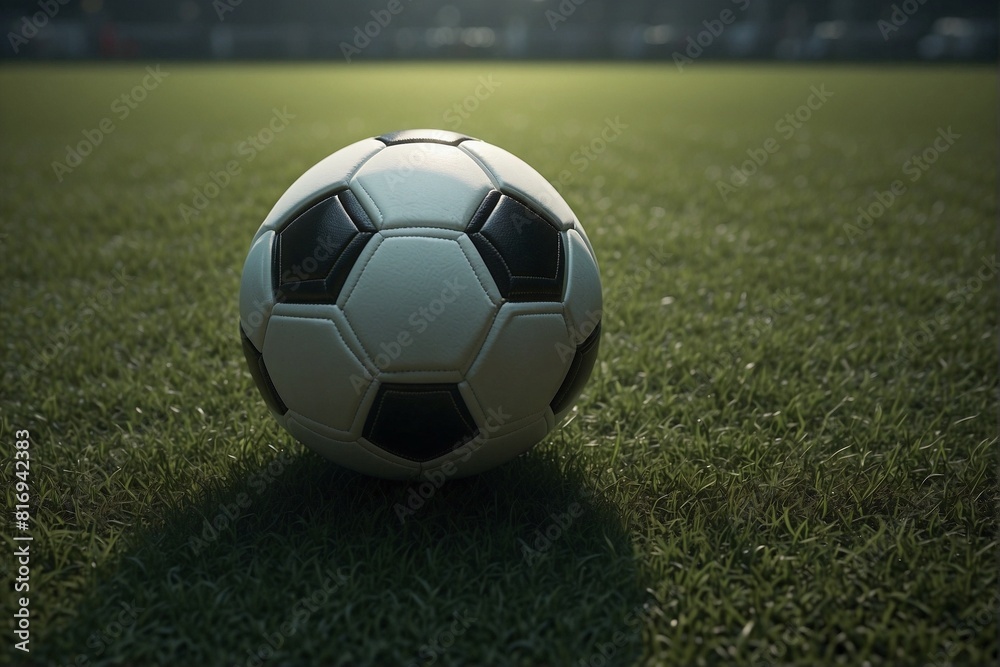 Fototapeta premium soccer ball on grass, AI