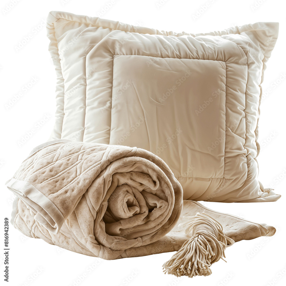 Cozy pillow and blanket, isolated on transparent background Cozy pillow and blanket, isolated on transparent background