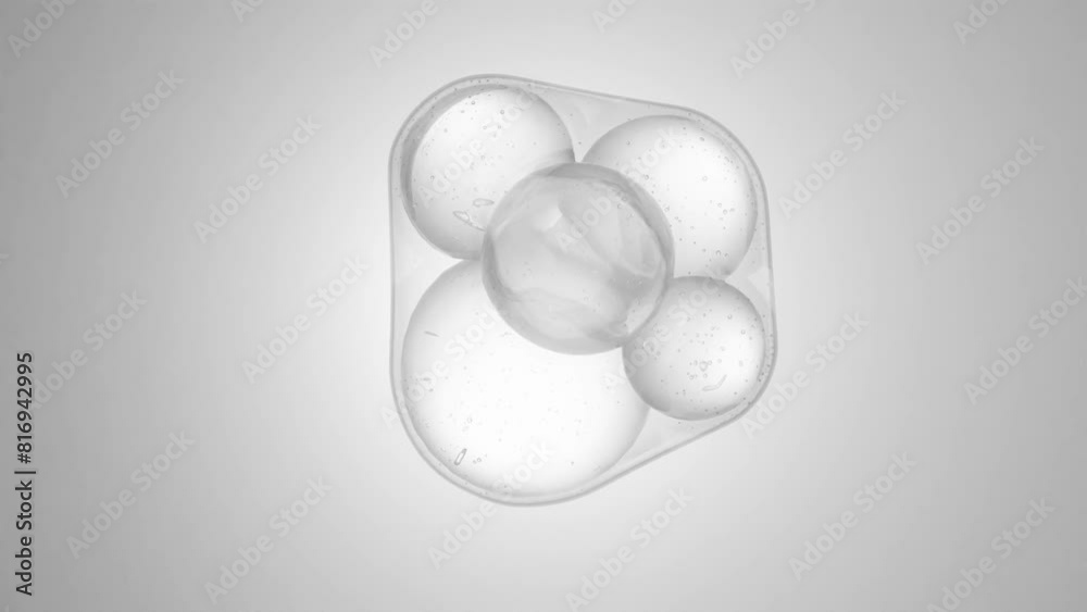Black and white round shaped moving cells membrane. Division of cells, medical and scientific background. Design. Fluid endocytosis