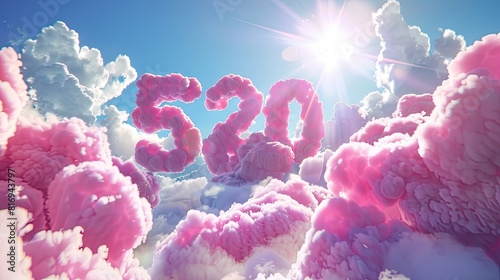 Romantic Skyline: Clouds Spell "520" in Sunny Sky with Pink Fragrance