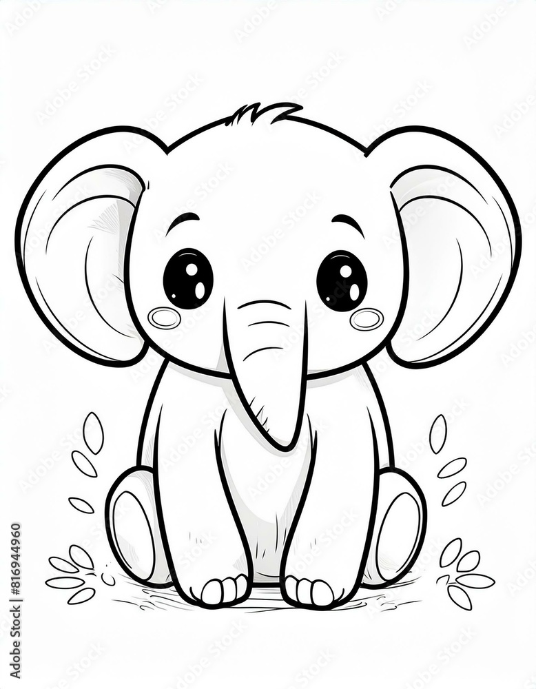 Picture of a cute elephant used as an illustration in a coloring book.