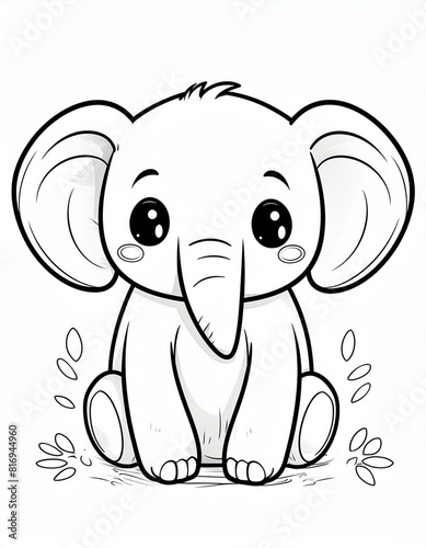 Picture of a cute elephant used as an illustration in a coloring book.