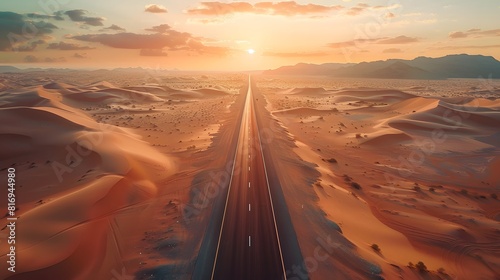 Aerial view of desert road in Saudi Arabia. 