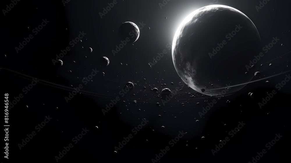 Obraz premium Digital technology black and white halo planet poster background