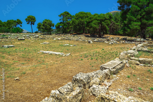 Ancient ruins at the Archaeological area of the Asclepieion of Epidaurus, Greece.