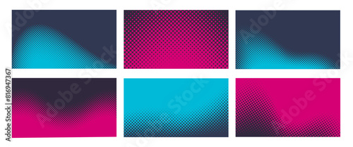 Halftone pattern wave background. Wavy duotone gradients, dynamic 16x9 backdrop isolated vector collection