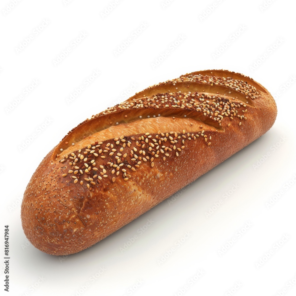 Whole loaf of bread covered in sesame seeds on white background Whole loaf of bread covered in sesame seeds on white background
