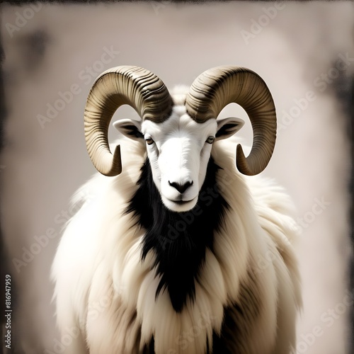 sahelian ram with a white and black coat isolated. © Mehr