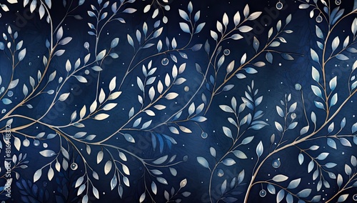 A blue and white floral pattern with white flowers