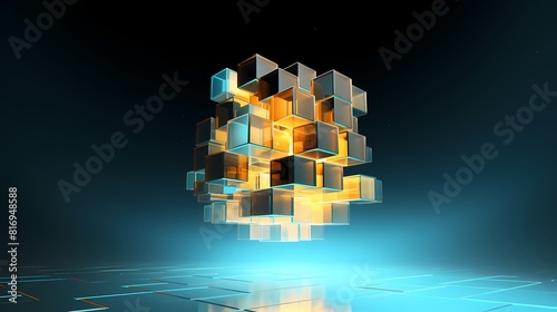 Digital technology blue and green cube engineering poster background