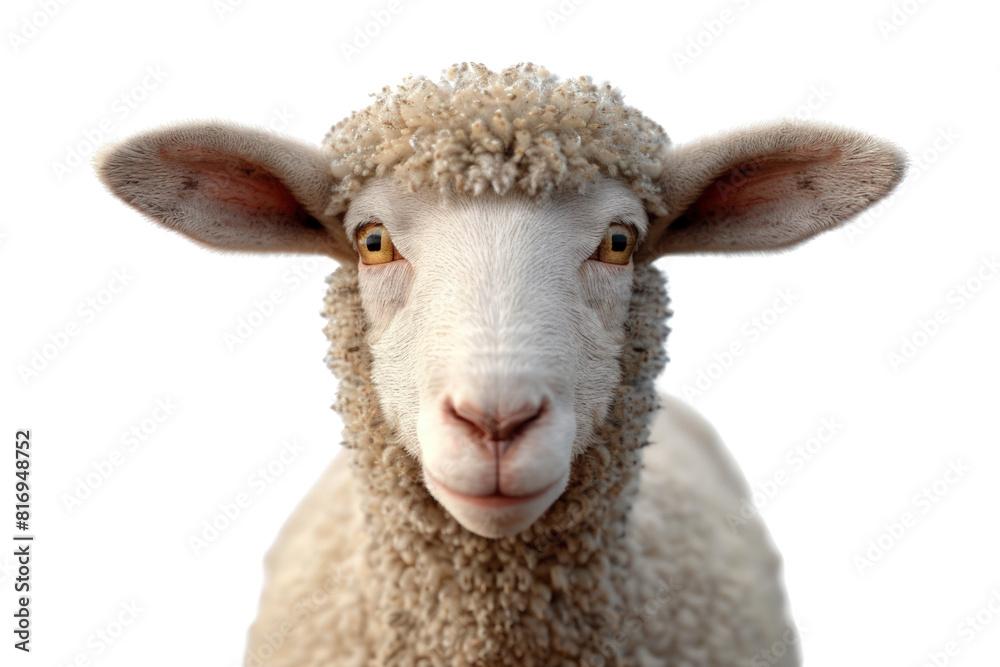 A sheep with a white face and brown wool, illustrations, clipart, isolated on a transparent background.