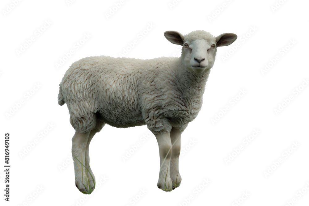 Fototapeta premium A white sheep is standing on a white background, illustrations, clipart, isolated on a transparent background.