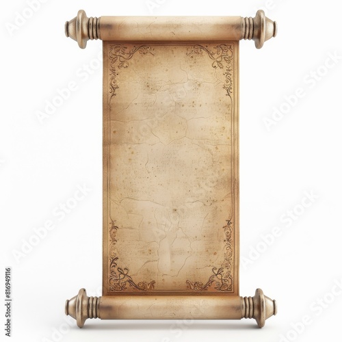 A realistic Chinese scroll painting isolated on a white background