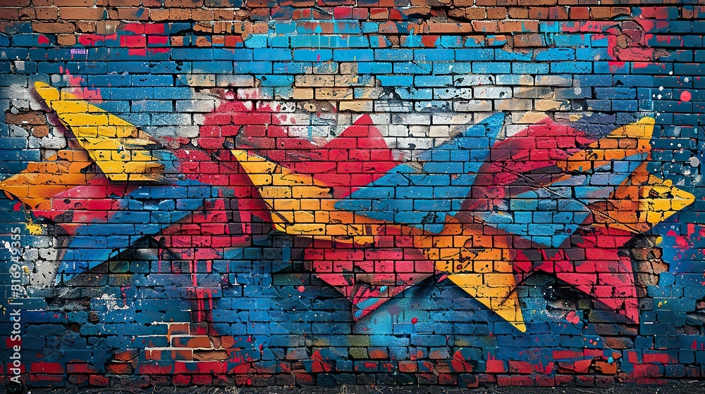 Naklejka premium brick wall with a piece of street art that has been used in a fundraising or charity event, raising awareness about important causes and supporting social initiatives.stock image