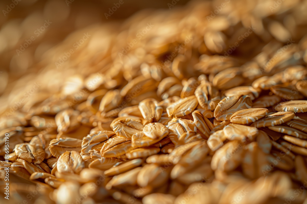 Obraz premium Background with close-up oat grain. Concept of whole organic grain or ancient groats.